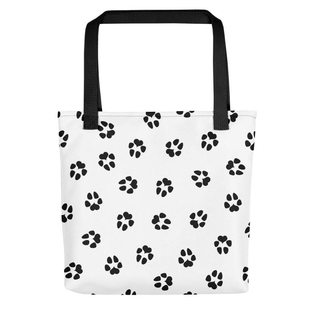 Dog Paw Prints Tote Bag - White & Black