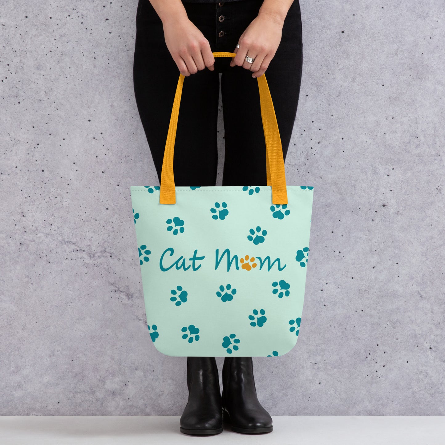 Cat Paw Tote Bag - Teal & Yellow