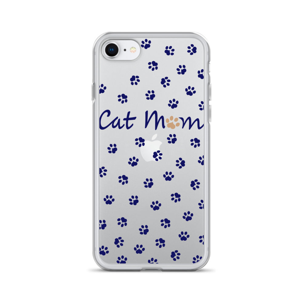 Cat Mom - Navy Paws - Clear Case for iPhone®