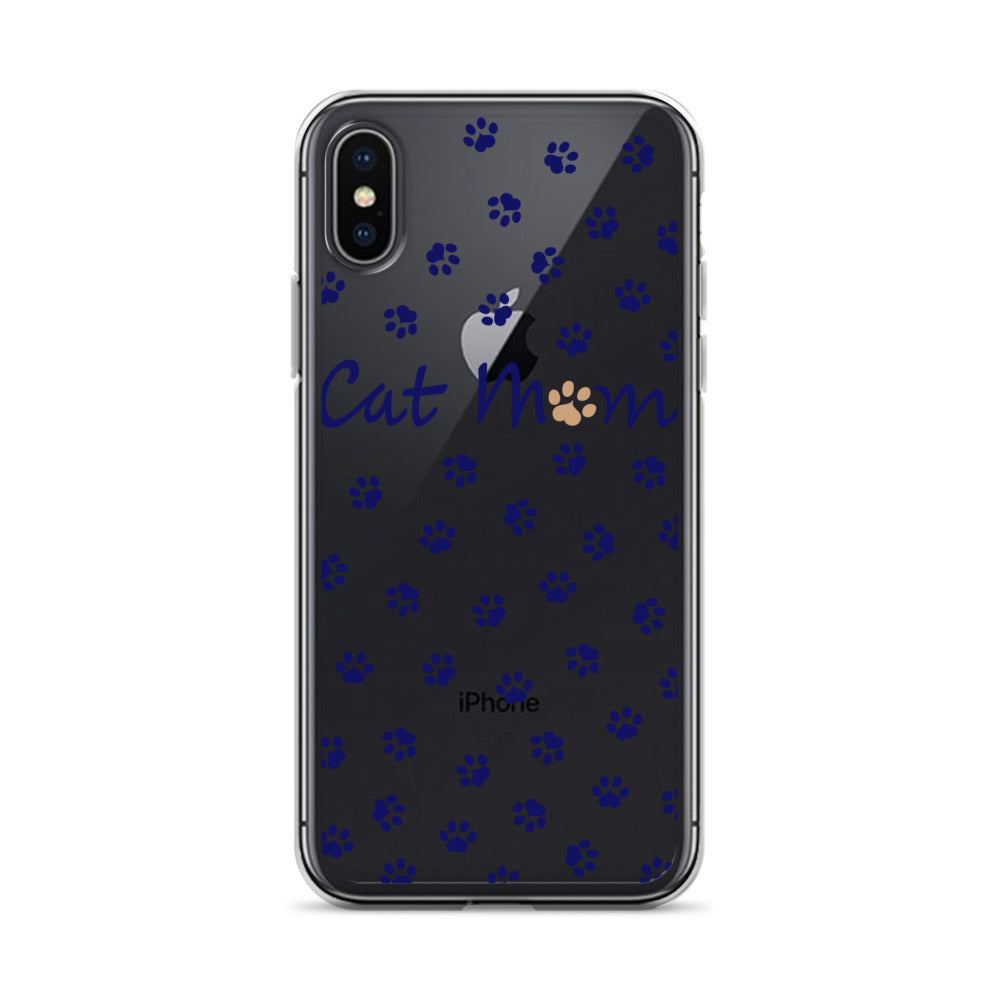 Cat Mom - Navy Paws - Clear Case for iPhone®
