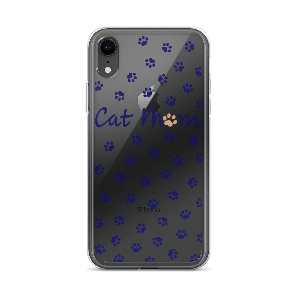 Cat Mom - Navy Paws - Clear Case for iPhone®