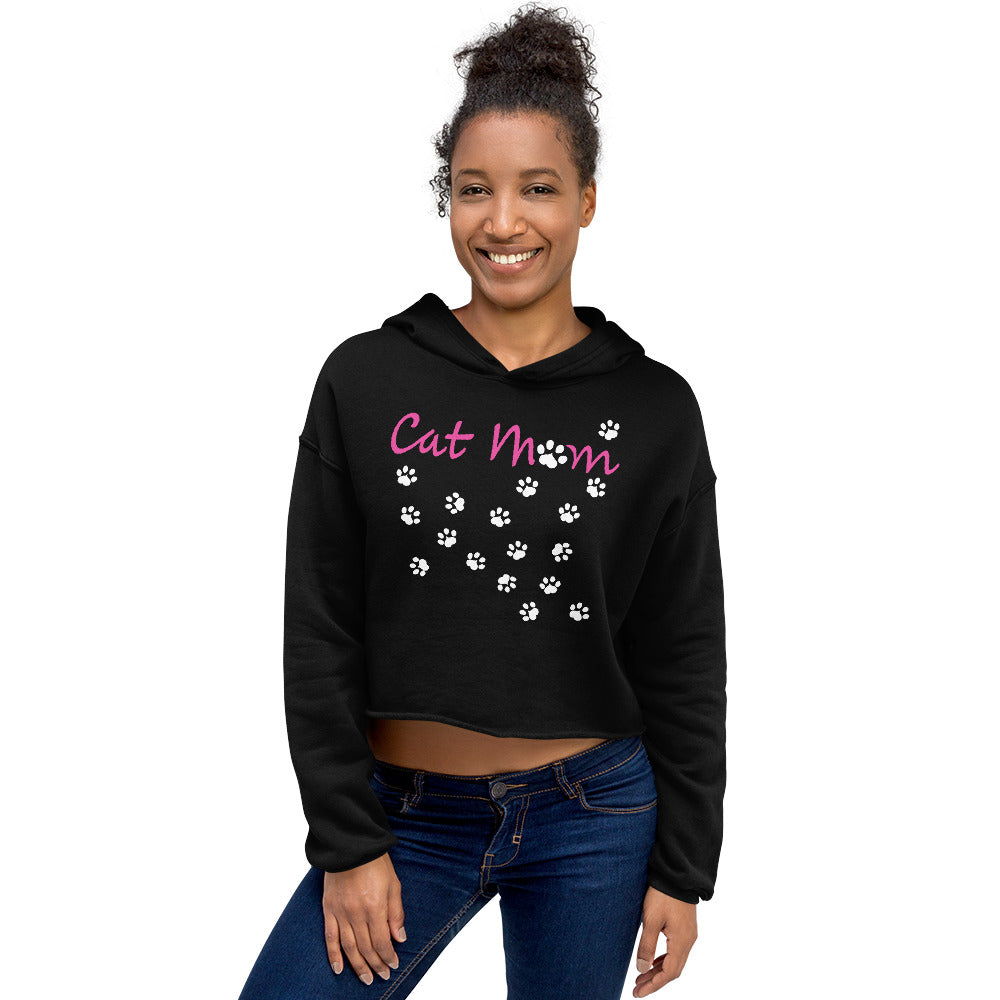 Cat Mom Scattered Paws Cropped Hoodie