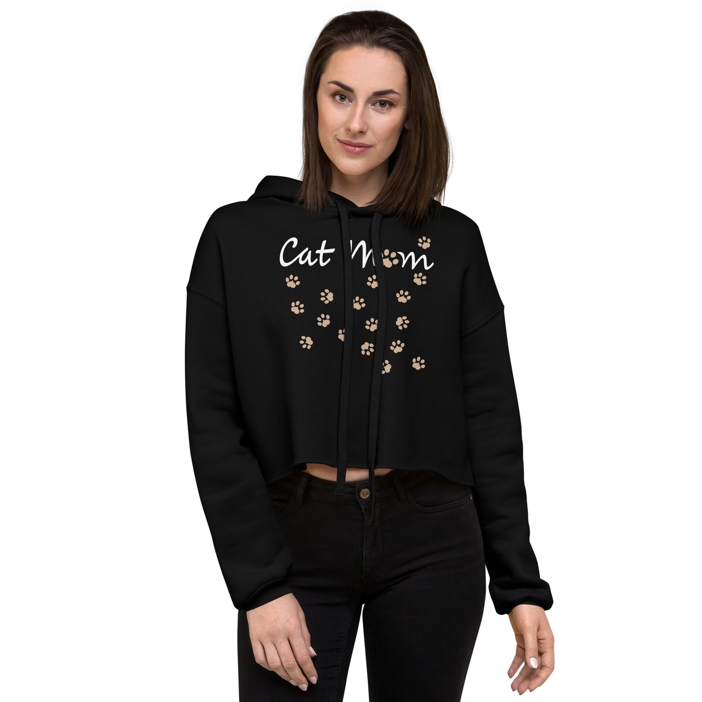 Cat Mom Scattered Paws Cropped Hoodie