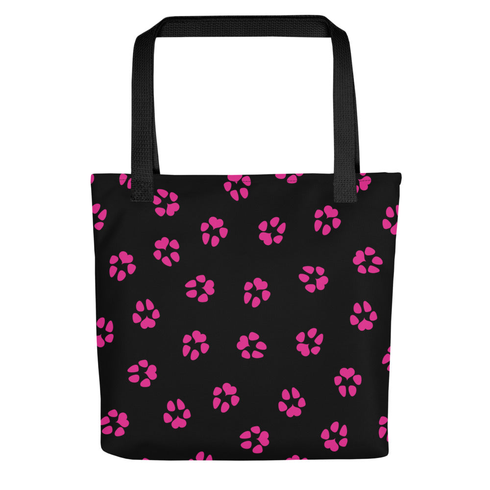 Dog Paw Prints Tote Bag - Black & Pink