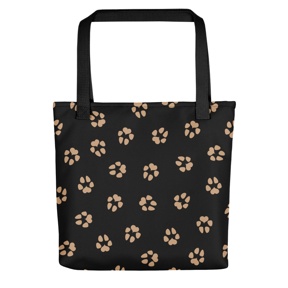 Dog Paw Prints Tote Bag - Black & Gold