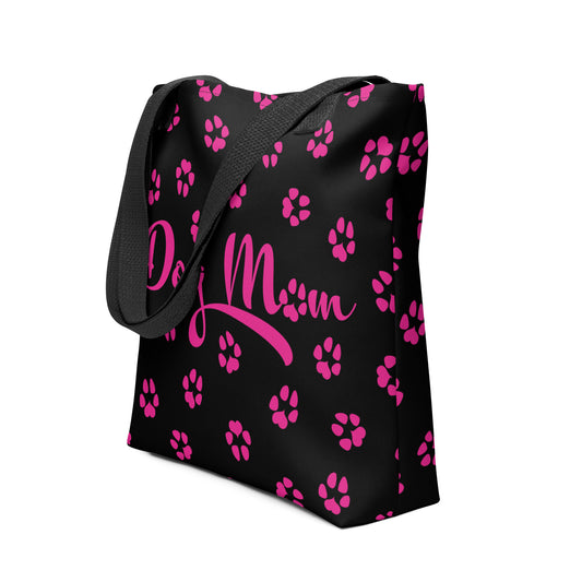 Dog Paw Prints Tote Bag - Black & Pink