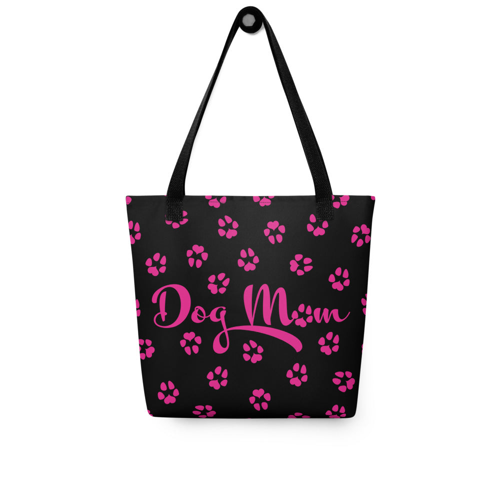 Dog Paw Prints Tote Bag - Black & Pink