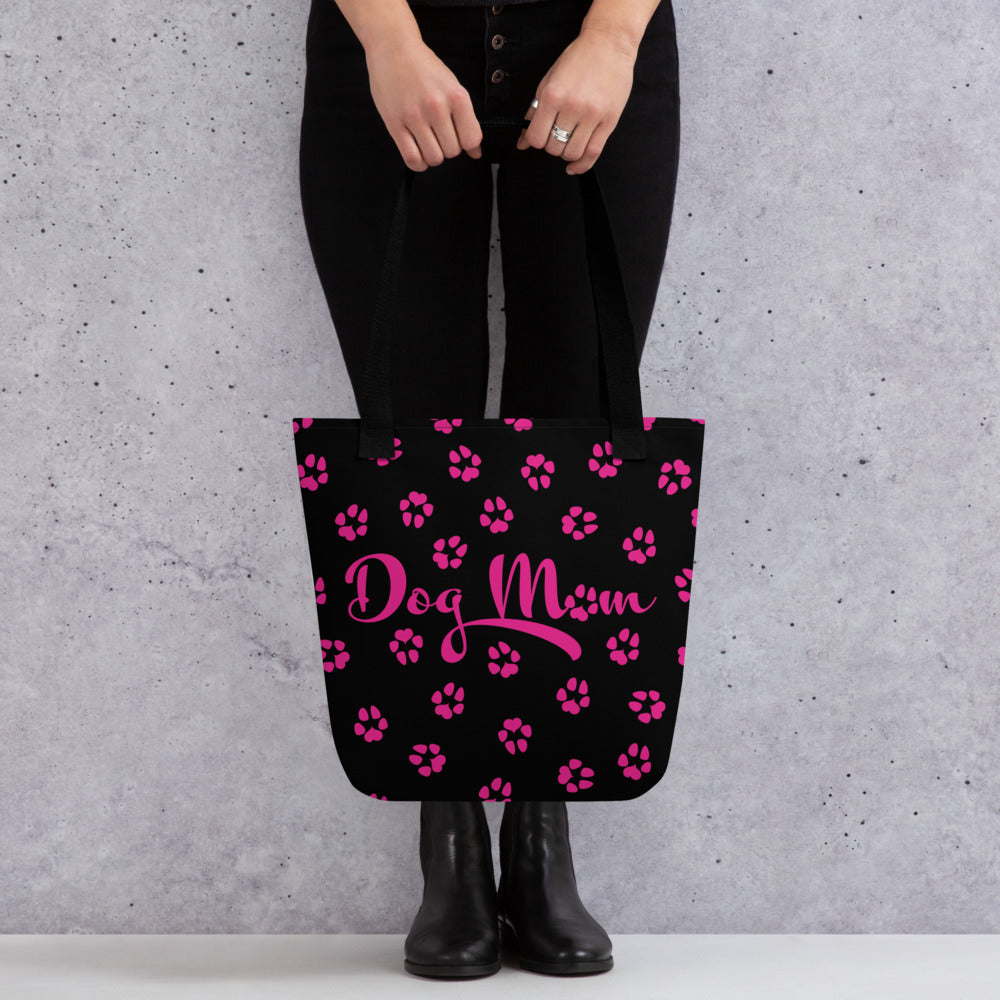 Dog Paw Prints Tote Bag - Black & Pink