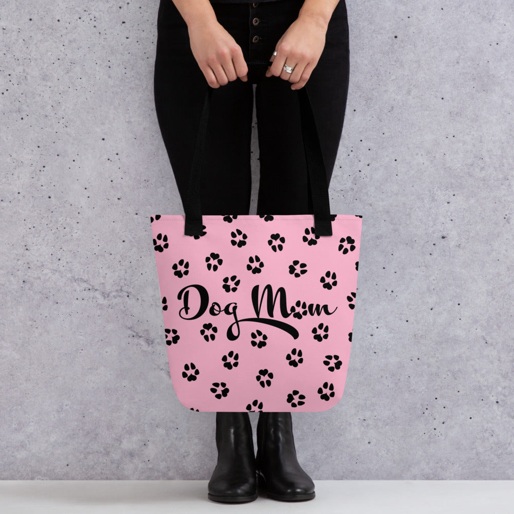 Dog Paw Prints Tote Bag - Pink & Black