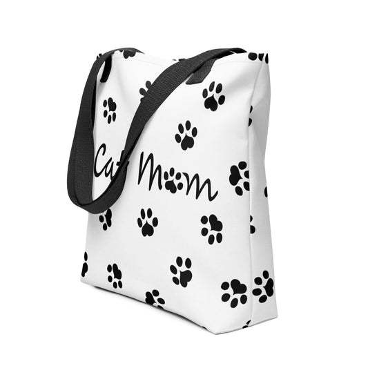 Cat Paw Prints Tote Bag - White & Black
