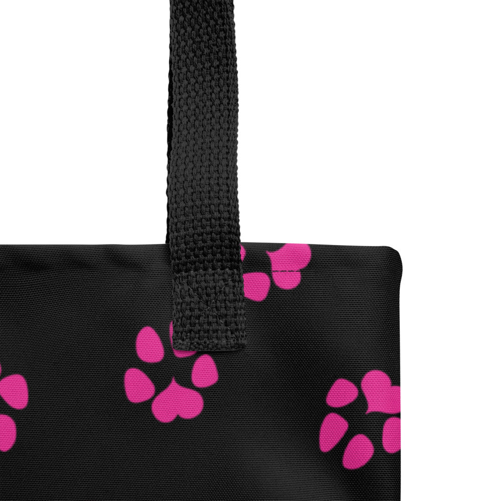 Dog Paw Prints Tote Bag - Black & Pink