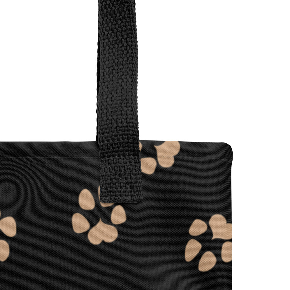 Dog Paw Prints Tote Bag - Black & Gold