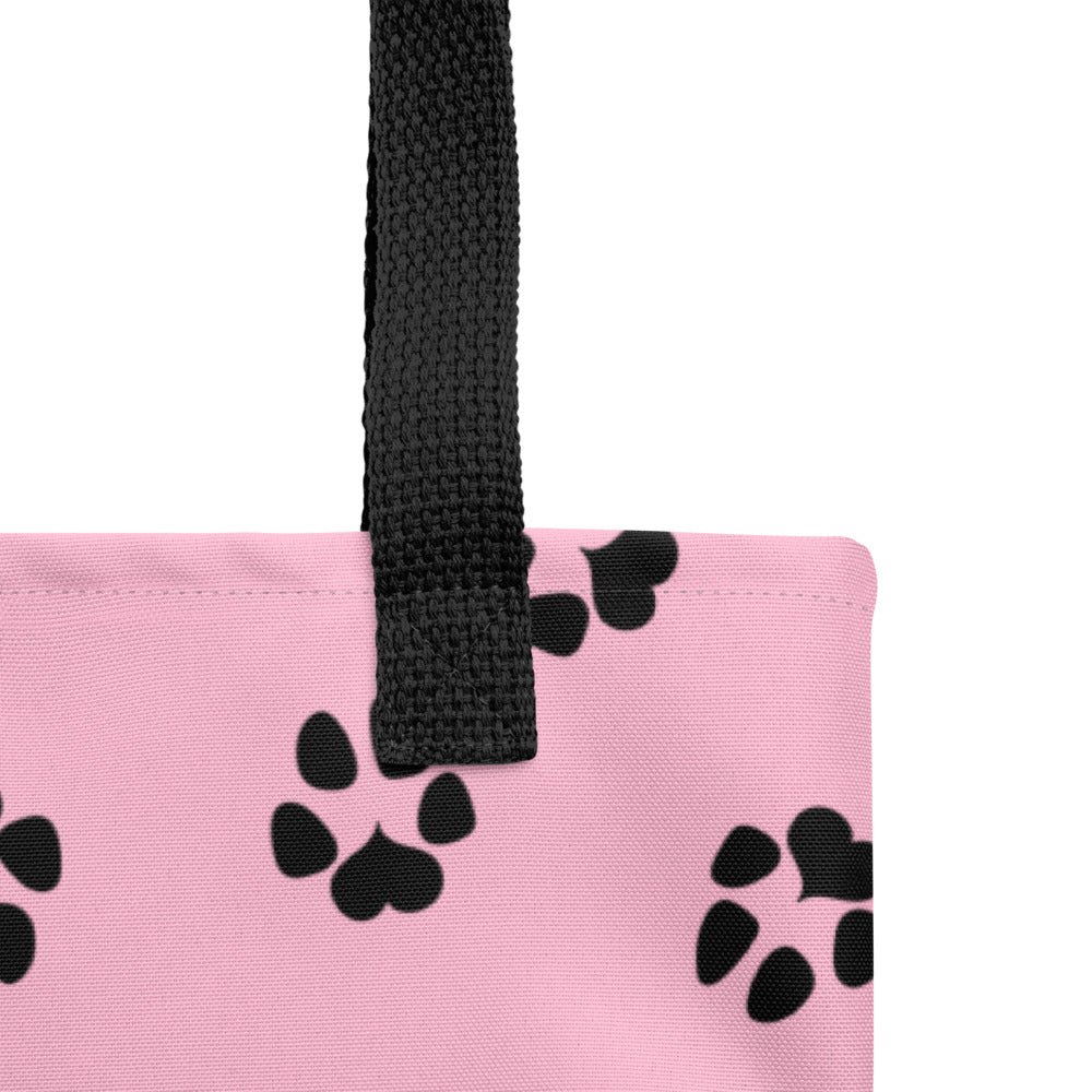 Dog Paw Prints Tote Bag - Pink & Black