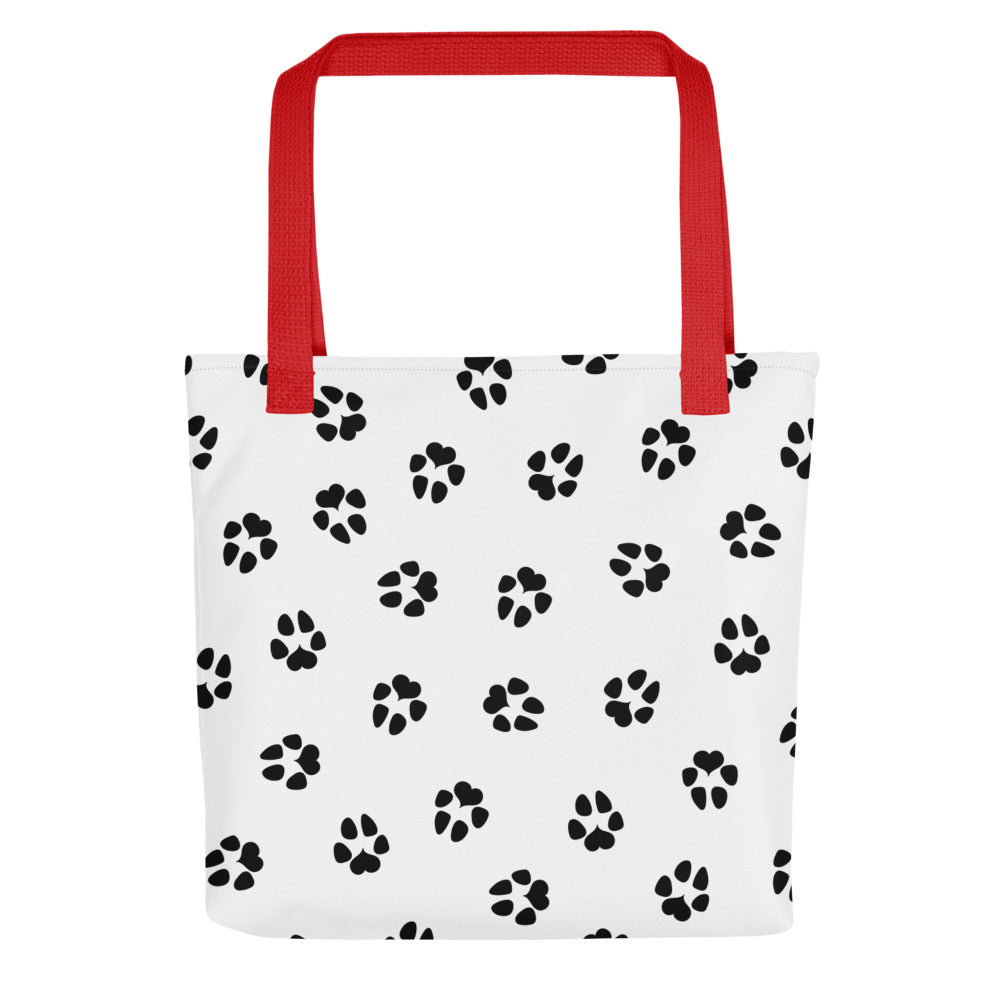Dog Paw Prints Tote Bag - White, Black & Red