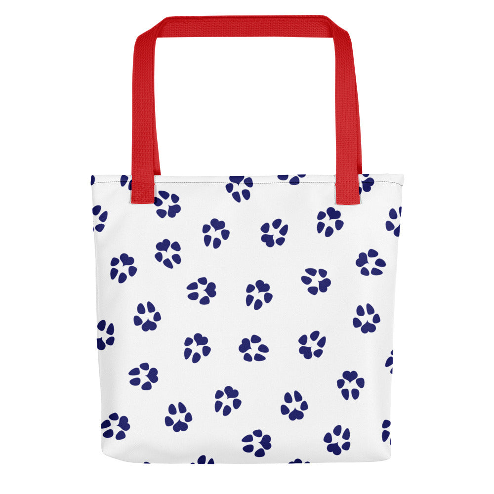 Dog Paw Prints Tote Bag - White, Navy & Red