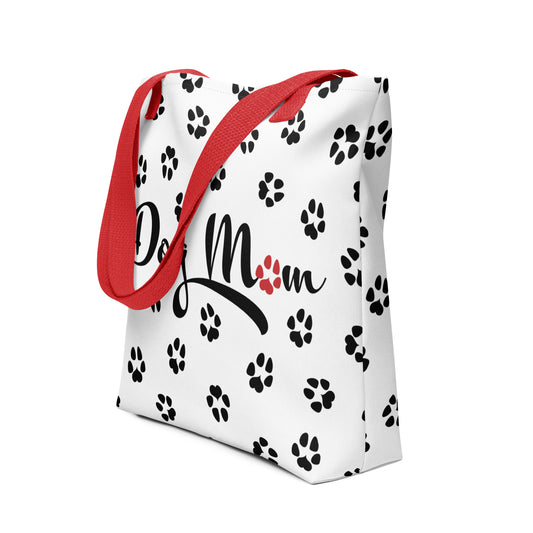 Dog Paw Prints Tote Bag - White, Black & Red