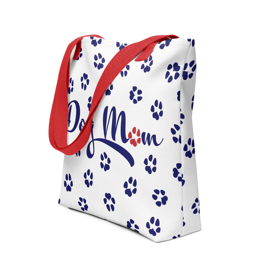 Dog Paw Prints Tote Bag - White, Navy & Red