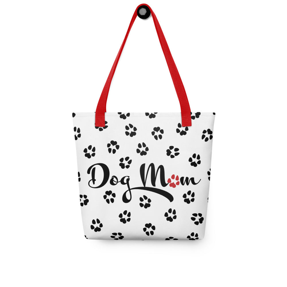 Dog Paw Prints Tote Bag - White, Black & Red