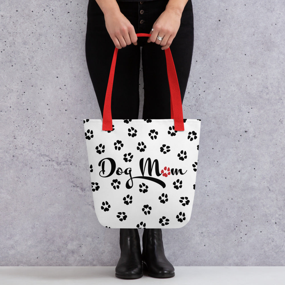 Dog Paw Prints Tote Bag - White, Black & Red