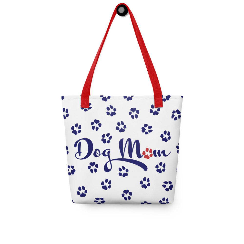 Dog Paw Prints Tote Bag - White, Navy & Red