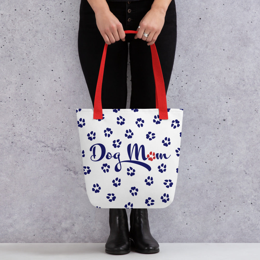 Dog Paw Prints Tote Bag - White, Navy & Red