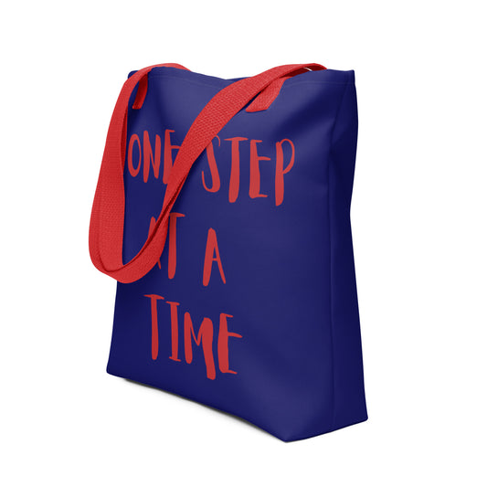 One Step at a Time Tote - Navy / Red