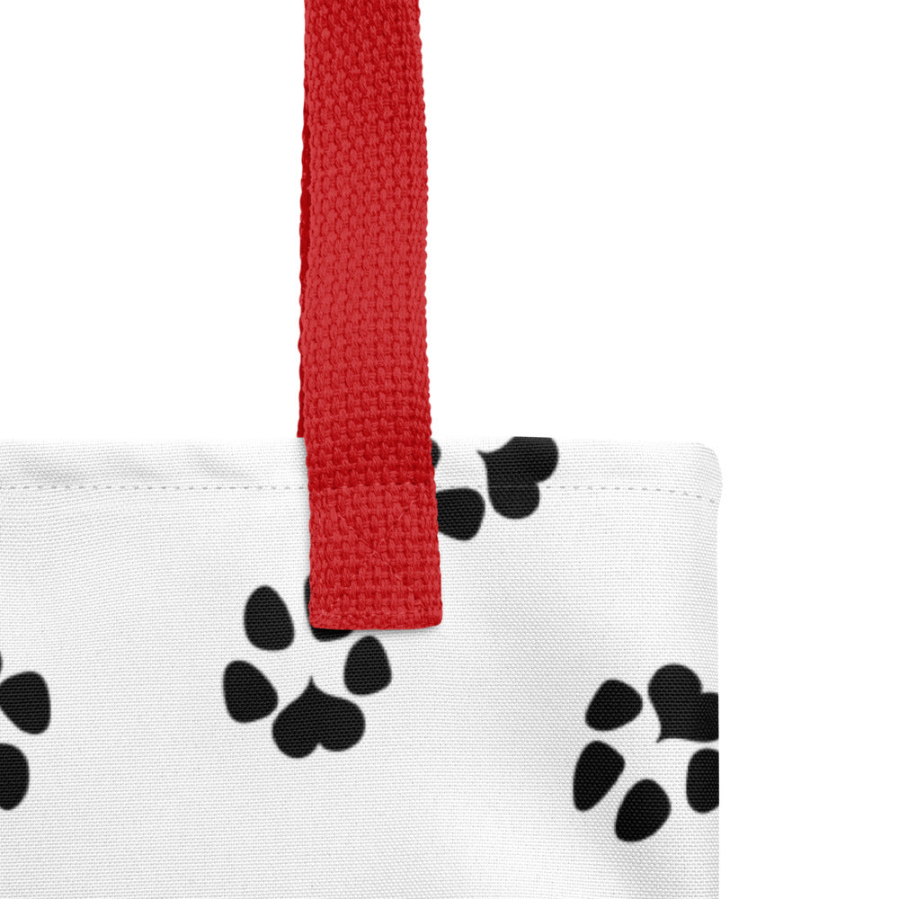 Dog Paw Prints Tote Bag - White, Black & Red