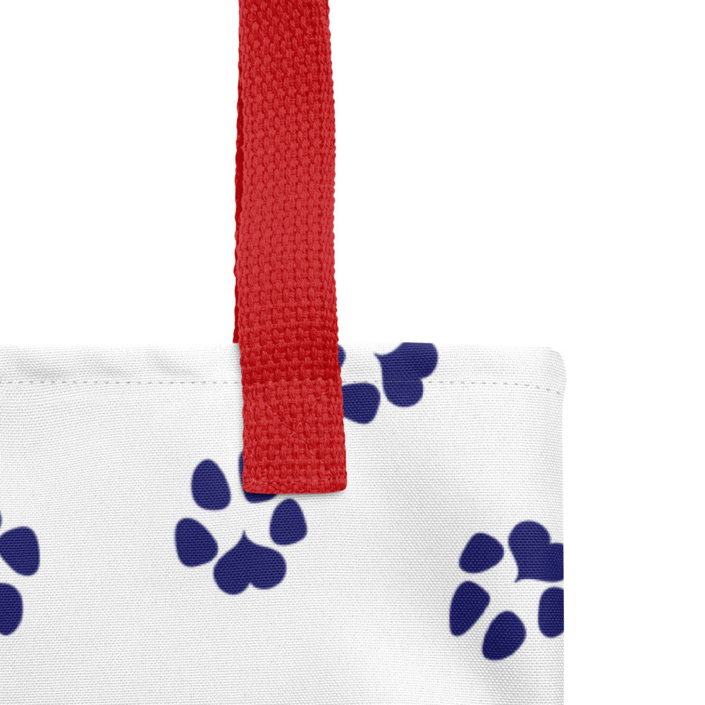 Dog Paw Prints Tote Bag - White, Navy & Red