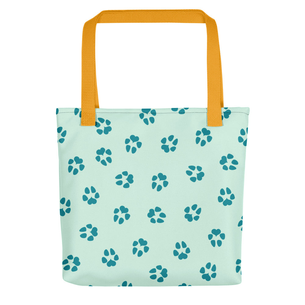 Dog Paw Prints Tote Bag - Teal, Green & Yellow