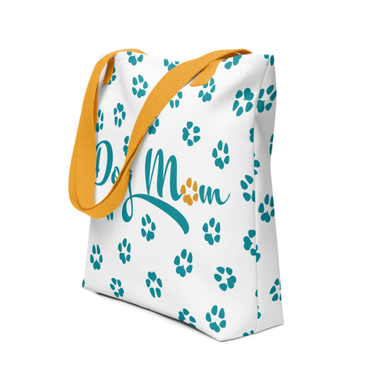 Dog Paw Prints Tote Bag - White, Teal & Yellow