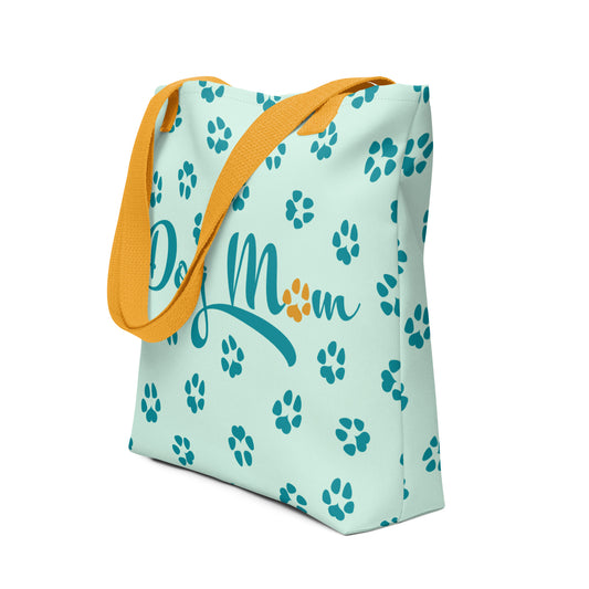 Dog Paw Prints Tote Bag - Teal, Green & Yellow