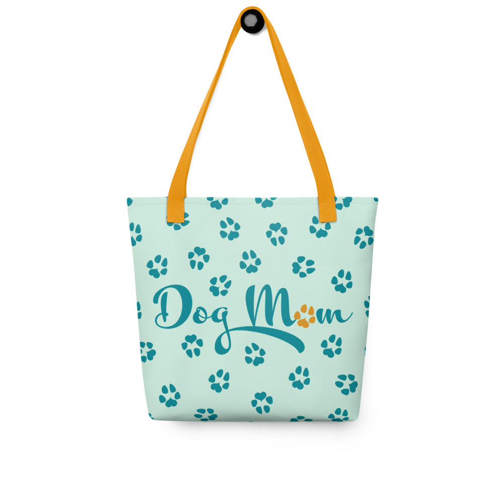 Dog Paw Prints Tote Bag - Teal, Green & Yellow