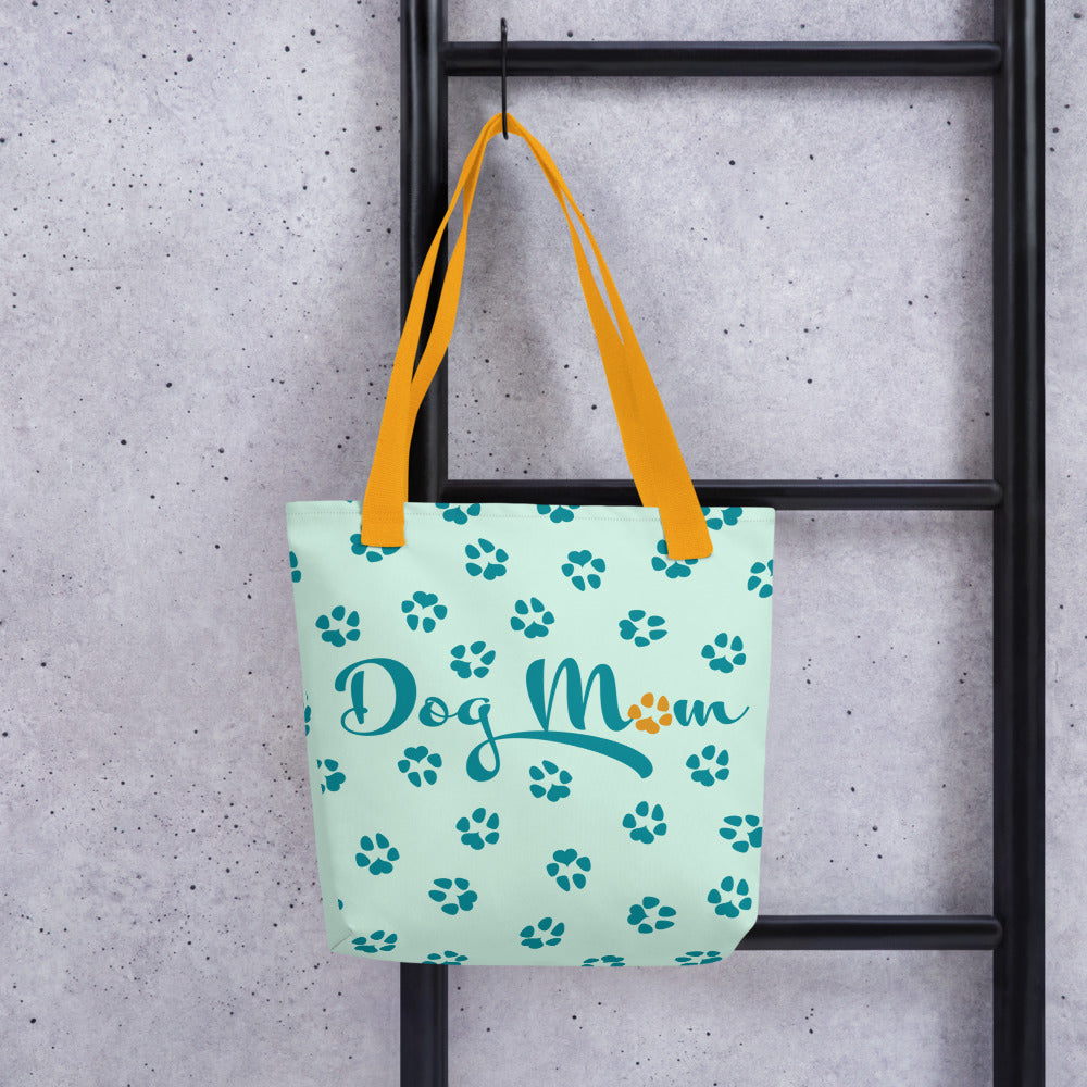 Dog Paw Prints Tote Bag - Teal, Green & Yellow
