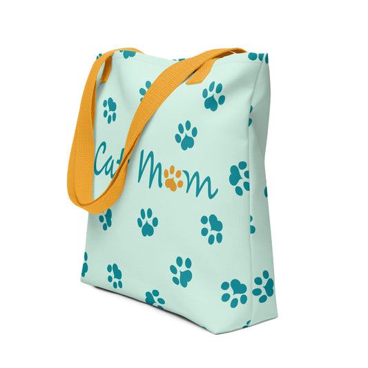 Cat Paw Tote Bag - Teal & Yellow