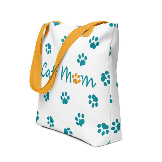 Cat Paw Tote Bag - White, Teal, Yellow