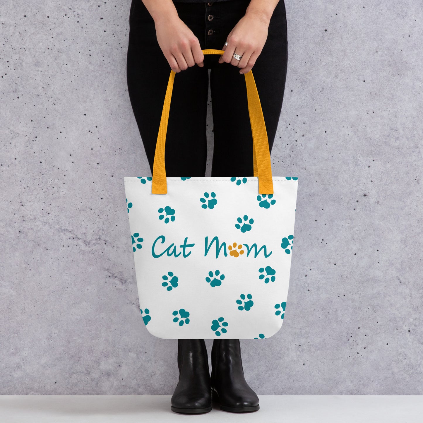Cat Paw Tote Bag - White, Teal, Yellow