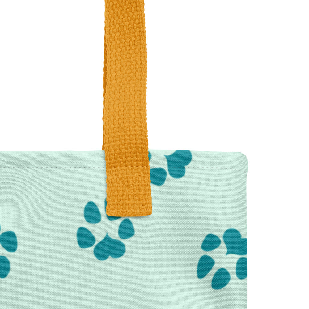 Dog Paw Prints Tote Bag - Teal, Green & Yellow