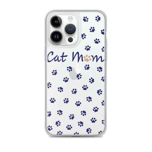 Cat Mom - Navy Paws - Clear Case for iPhone®